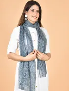 Net Self-Design Dupatta for Women (Grey, 2.2 m)