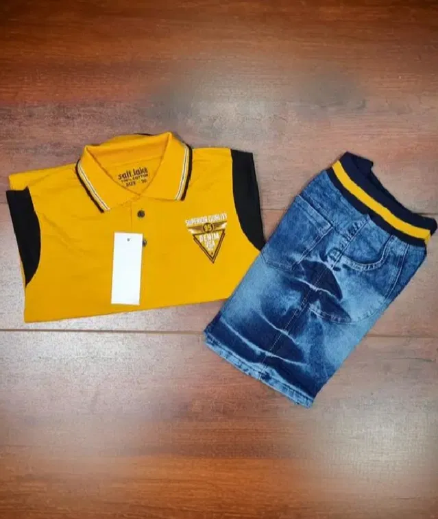 Top & Bottom Set for Boys (Mustard & Blue, 5-6 Years)