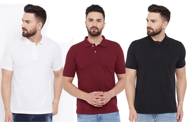 Polo T-shirts for Men, Pack of 3 (Multicolor, XXL)
