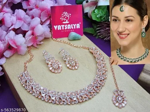 Rose Gold Partywear Jewellery for Women (White, Free Size)