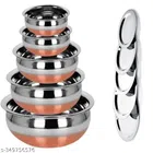 Stainless Steel Copper Bottom Handi Pot Set with Lid (Silver, Set of 5)