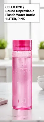 CELLO H2O Round Unbreakable Plastic Water Bottle 1 Liter, Pink
