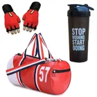 Polyester Printed Gym Bag with Gloves & Shaker Bottle (700 ml) for Men & Women (Multicolor, Set of 1)