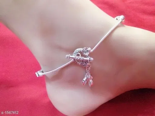 Anklet Silver Free Size Anklets & Toe Rings for Women, Pack of 2