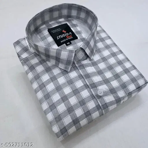 Cotton Blend Checkred Shirt for Men, Grey (XXL)