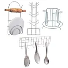 Stainless Steel Cup Stand Cup Holder & Glass Stand & Chakla Belan Stand & Hook Rail For Kitchen (Set of 4) (OC-043)