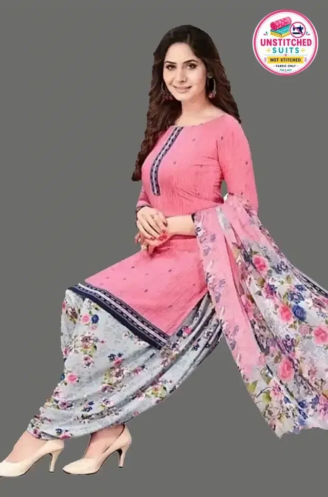 Crepe Unstitched Suit for Women (Pink, Free Size)