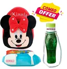 Combo of Fabric School Bag, Water Bottle with Lunch Box for Kids 