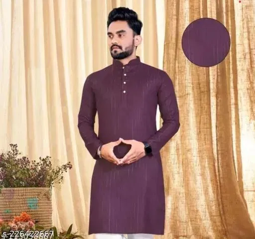 Mandarin Neck Kurta for Men (Purple, XL)