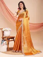 Chiffon Embellished Saree for Women, Orange (6.3 m)