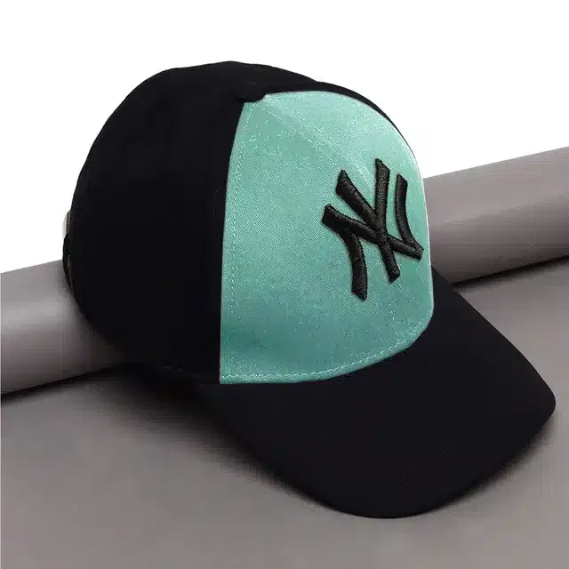Cotton Cap for Men (Black & Blue, Pack of 1)