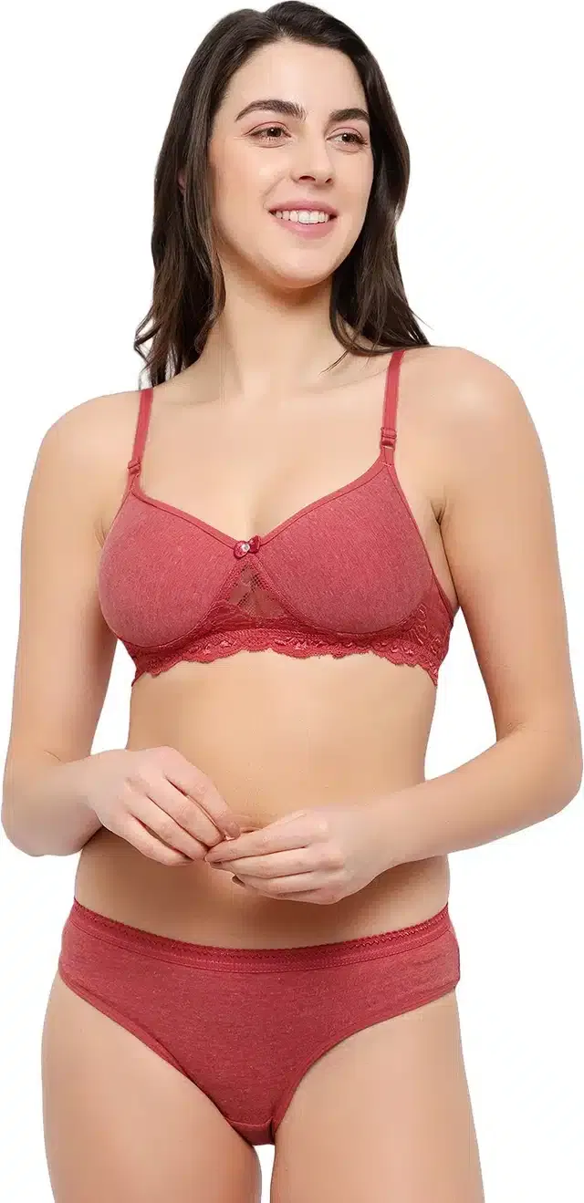 Cotton Blend Lingerie Set for Women (Brown, 34)
