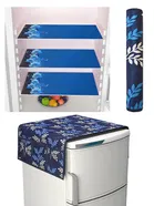 PVC Printed Fridge Top Cover with 3 Pcs Shelf Mats & Handle Cover 