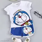 Doremon Print Art SilK Clothing Set for Kids ,Blue & White 