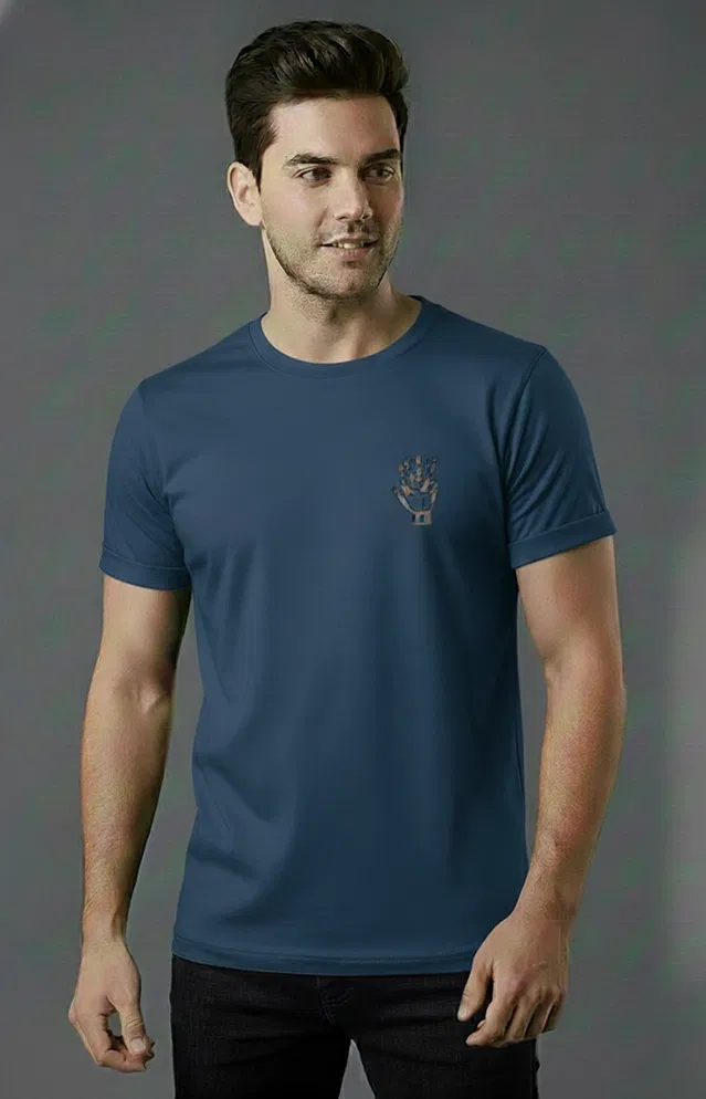 Cottont Blend  Printed T-shirt For Men, Teal (XL)