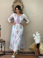 Rayon Printed Kurta with Pant for Women, White 