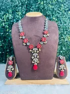 Stylish Kundan Necklace Set for Women & Girls, Red