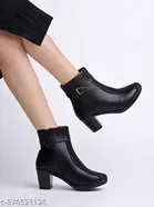 Shoetopia Solid Pu Mid-Top Boots Black 