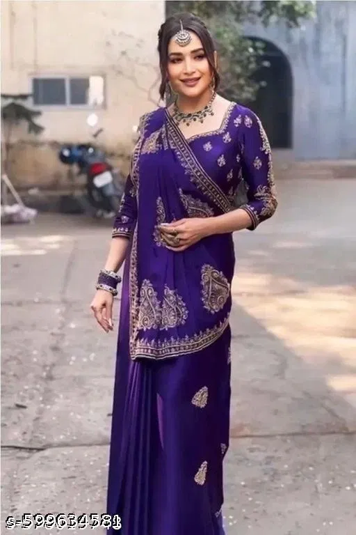 Georgette Saree for Women, Purple (5.5 M)