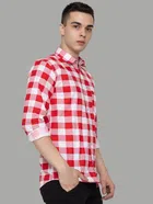 Full Sleeves Checkered Shirt for Men (Red, M)
