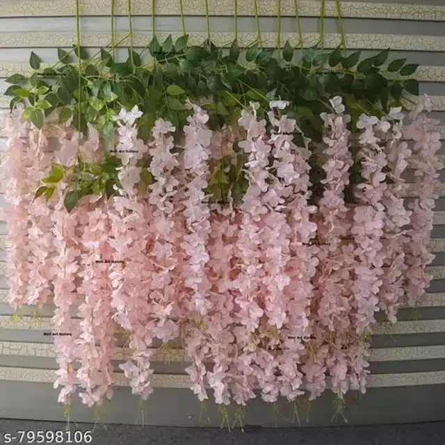 Polyester Artificial Hanging Flower Garlands (Pink & Green, Pack of 4)