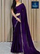 Malai Lycra Embellished Saree for Women, Purple 