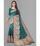 Litchi Silk Woven Design Saree for Women, Teal 
