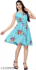 Crepe Printed Flared Dress for Women 