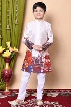 Dupion Silk Printed Kurta with Payjama for Boys, Multicolor 