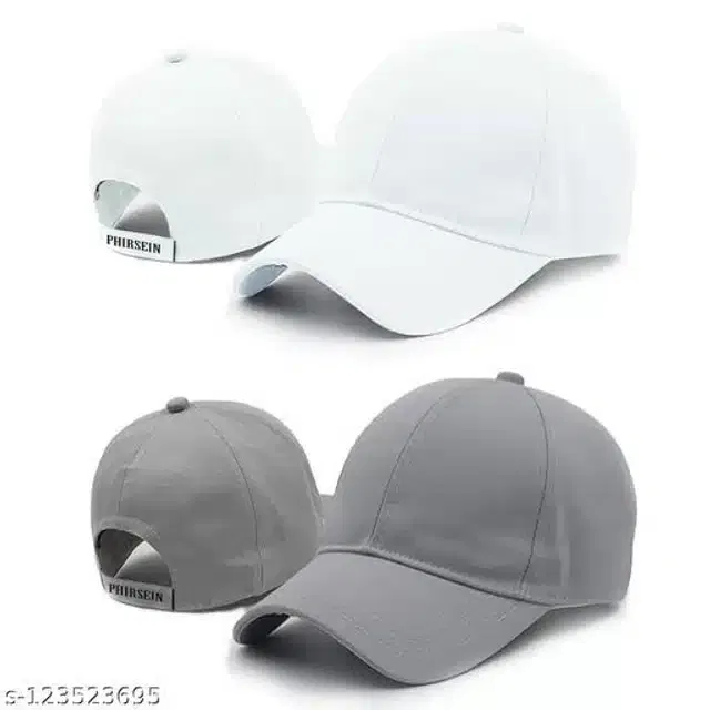 Cotton Cap for Men & Women (White & Grey, Pack of 2)