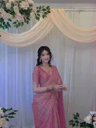 Organza Embellished Saree For Women, Pink
