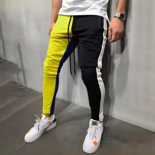 Polycotton Solid Trackpant for Men (Yellow & Black, M)