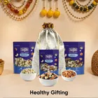 Designer Potli + Navguni Super 7 Nutty Mix 175 g + Navguni Panchmeva Prasadam 125 g + Navguni Roasted Pista (Low Salted) 200 g