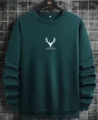 Fleece Printed Sweatshirt for Men, Bottle Green 