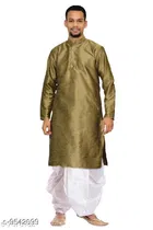 Dupion Silk Solid Kurta with Dhoti for Men 