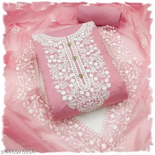 Cotton Unstitched Suit for Women (Pink, Free Size)
