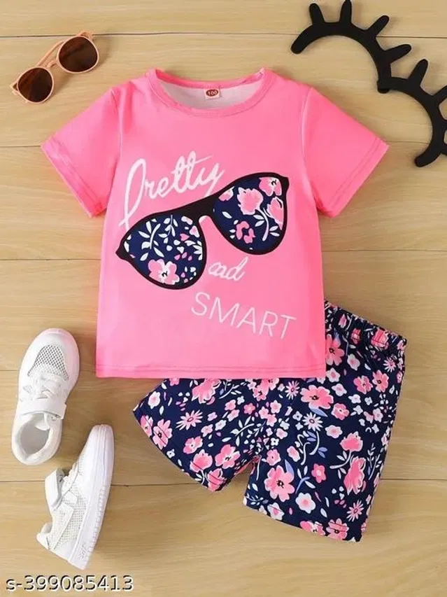 Cotton Blend Clothing Set for Girls (Multicolor, 5-6 Years)