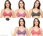 Cotton Solid Bra for Women & Girls, Multicolour, Pack of 5 