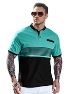 Mandarin Neck Striped Cotton T-shirt for Men 