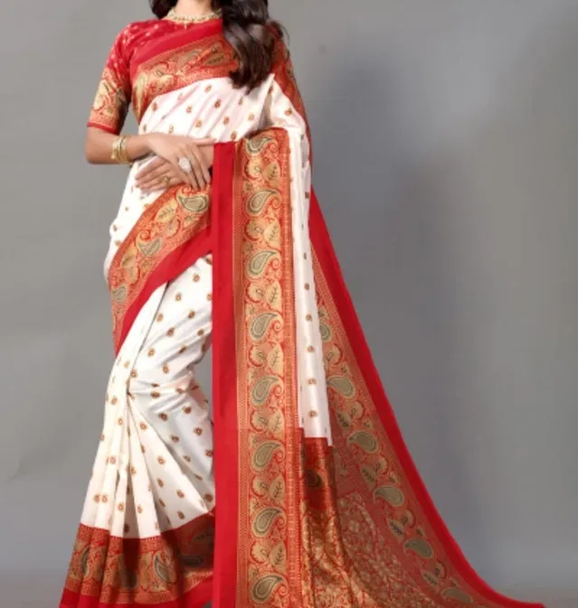 Art Silk Printed Saree for Women (White, 6 m)