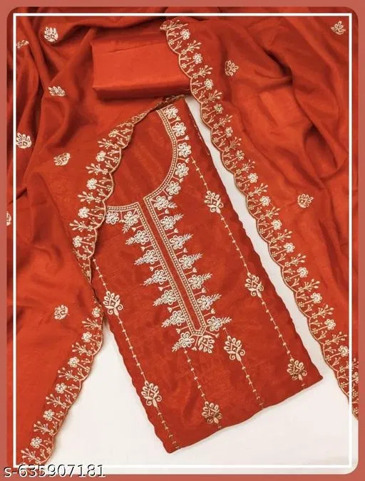 Vichitra Silk Punjabi/All Over Suits (Orange, 6.25 meter for Women (L)