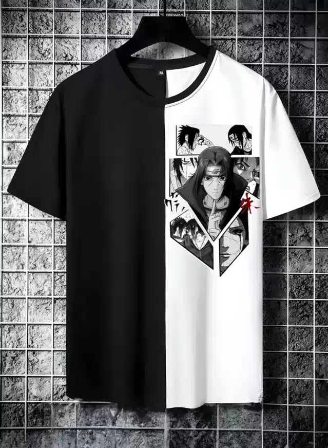 Half Sleeves T-Shirt for Men (Black & White, XXL)