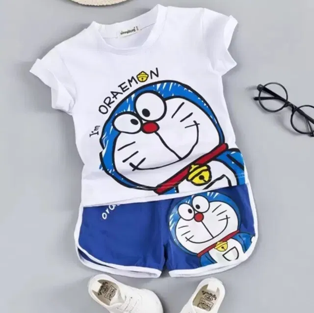 Hosiery Clothing Set for Kids (White & Blue, 12-18 Months)