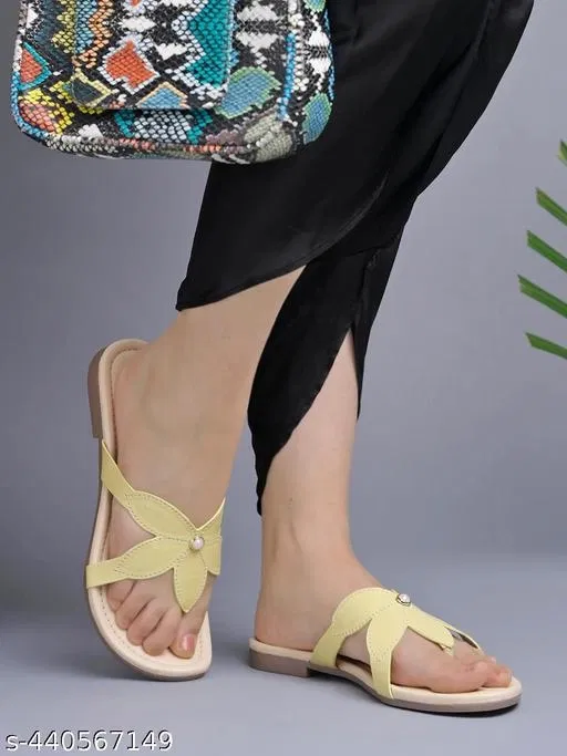 Shoetopia Yellow Flat Sandals (IND-4)