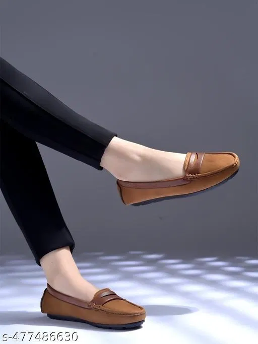 Solid Suede Loafers for Women (Brown, IND-6)