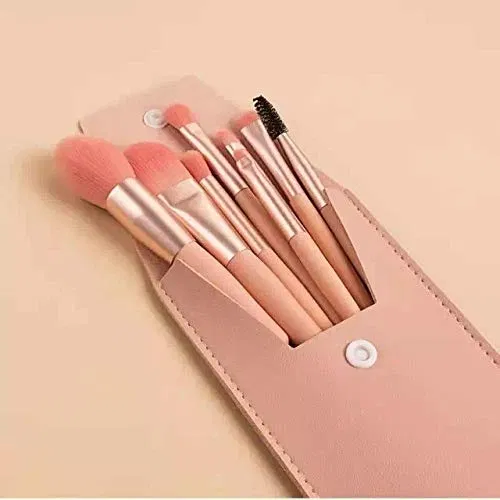 8 Piece Makeup Brush Set With PU Bag, Pack Of 1