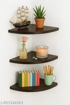 Wooden Triple Layer Wall Shelves For Home, Brown
