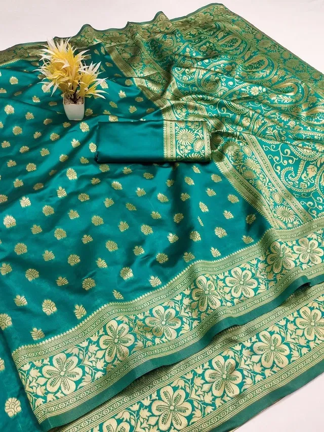 Silk Woven Design Saree for Women, Teal (6.3 m)