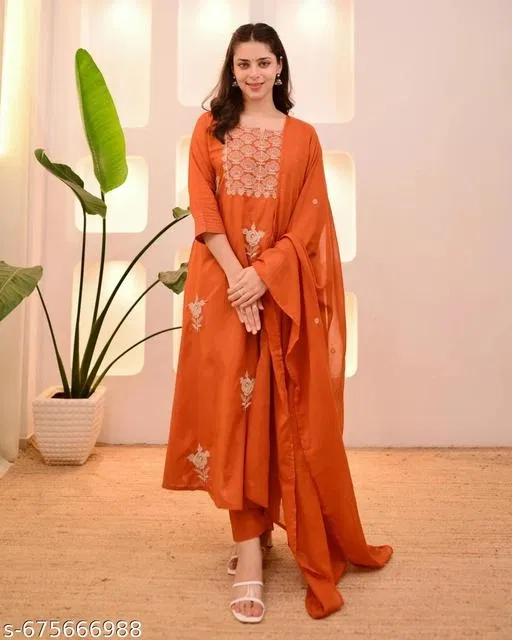 Kurta Set for Women (Orange, XXXL)