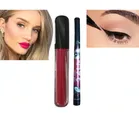 Matte Liquid Gloss with Long Lasting Waterproof Eyeliner (Pink & Black, Pack of 2)